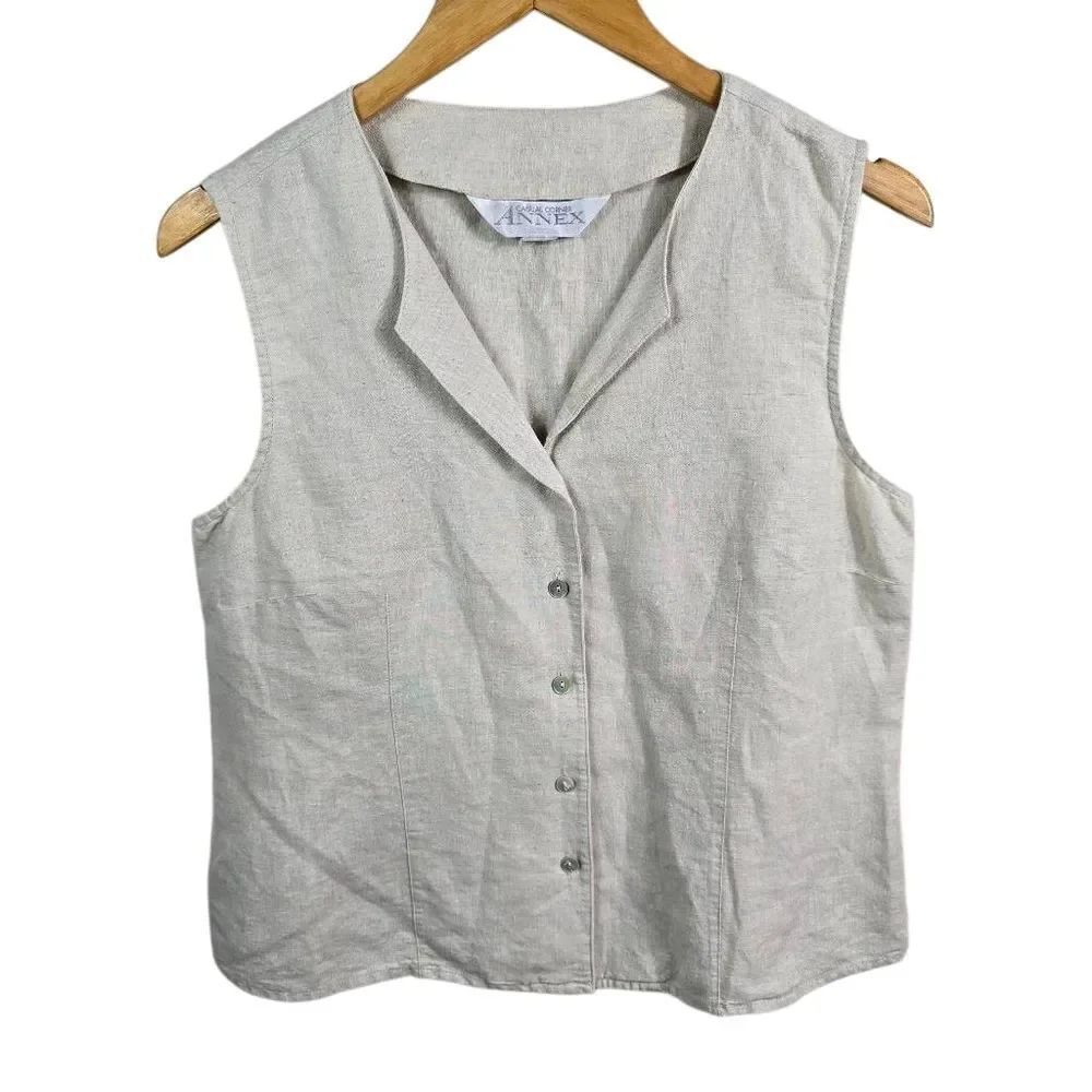 Casual Corner Annex Light Beige Sleeveless Button‑Down Vest Size M